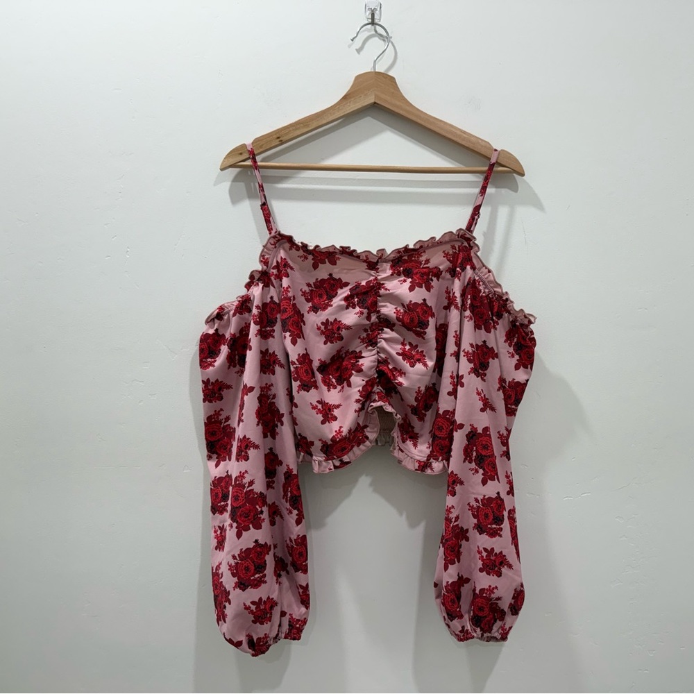 NWT Shabby Chic Sweetheart Neckline Off Shoulder Cranberry Rose Top Sz Medium